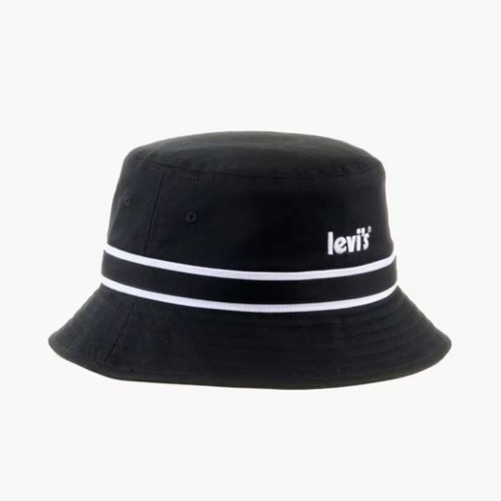 Levi’s Unisex Poster Logo Cotton Black Bucket Hat With White Stripes Size M - Picture 4 of 7
